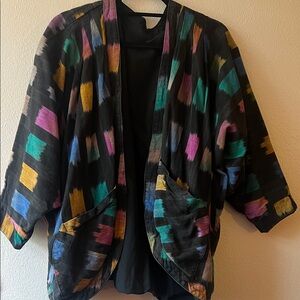 Vintage Multicolor Woven Cotton Abstract Dolman Kimono Blazer Jacket L/XL